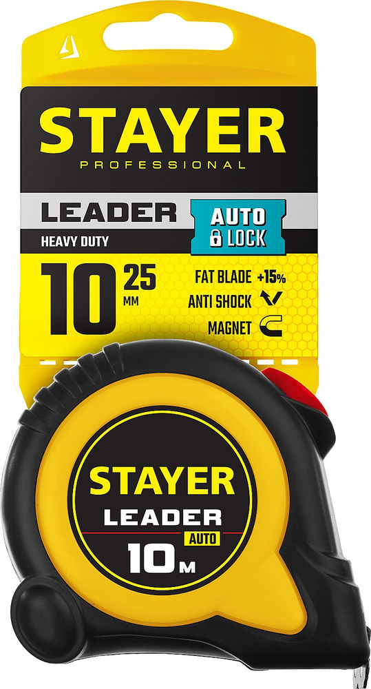 Рулетка с автостопом 10 м х 25 мм Leader Professional STAYER 3402-10-25