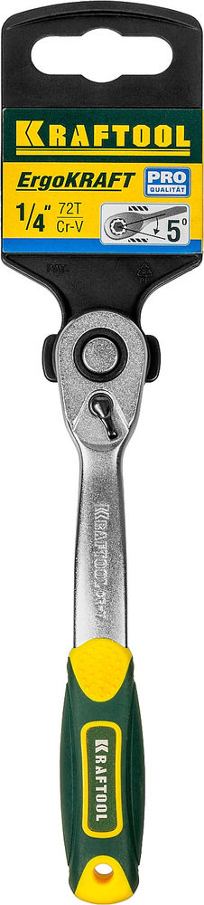 Трещотка изогнутая 1/4, 72 зубца для торцовых головок, Pro KRAFTOOL 27795-1/4