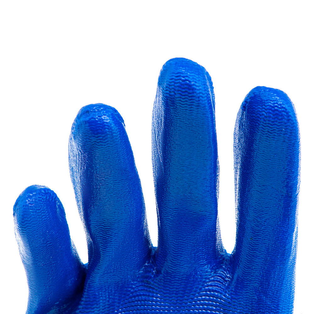 Перчатки полиэфирные с синим нитрильным покрытием, размер L, 15 класс вязки Сибртех (67862)