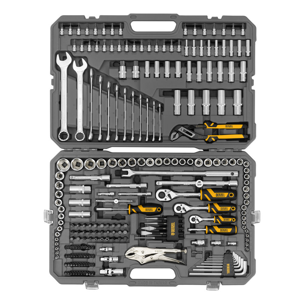 Набор инструментов, 1/2, 3/8, 1/4, CrV, S2, пластиковый кейс, 232 предмета Denzel