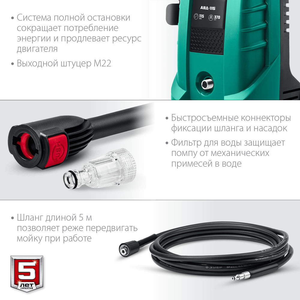 Мойка высокого давления 1500 Вт 115 Атм пистолет МИГ-180 ЗУБР АВД-115