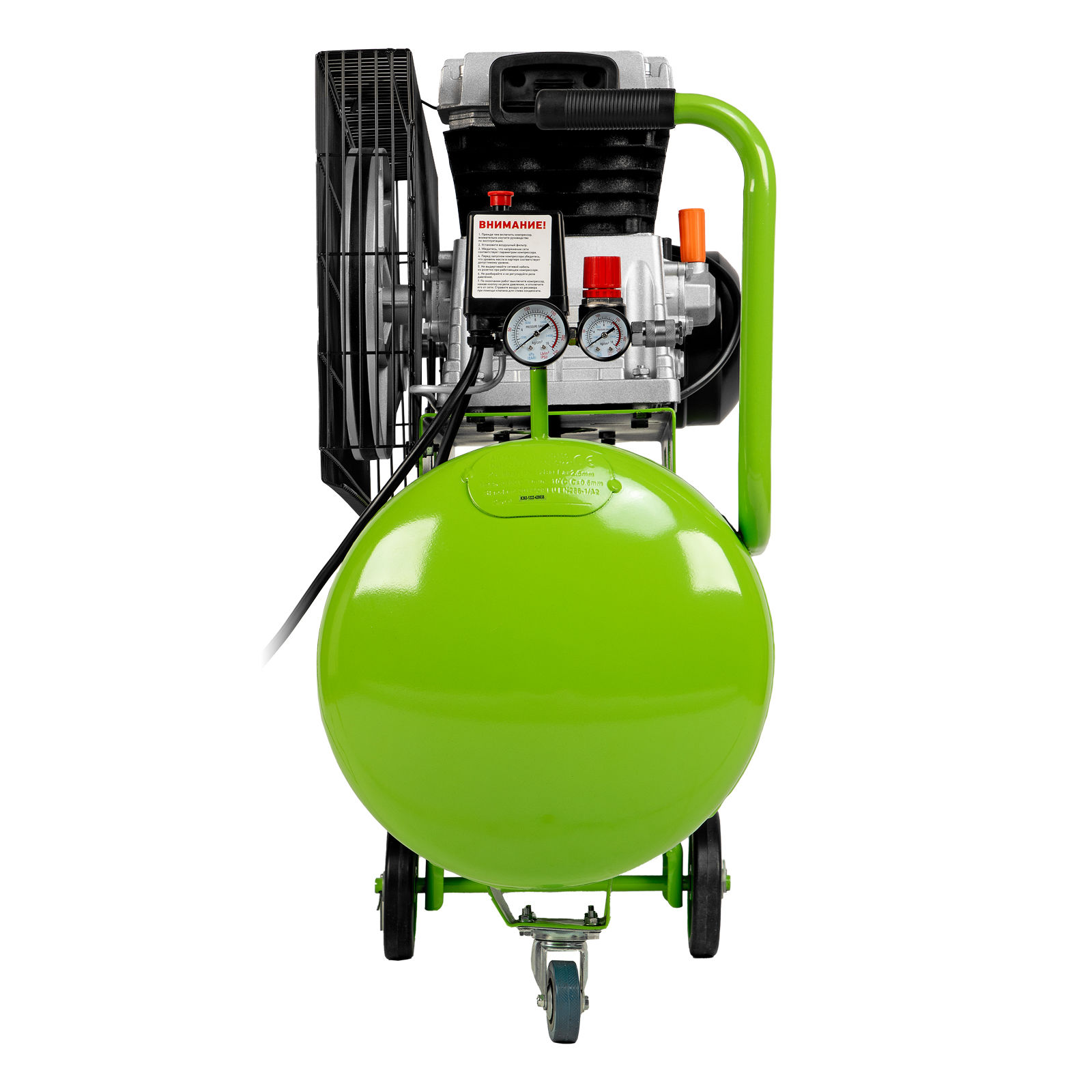 Компрессор воздушный КР-2200/100, 2.2 кВт, 350 л/мин, 100 л, ременной привод, масляный Сибртех (58042)