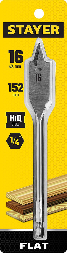 Сверло по дереву перовое 16 x 152 мм Flat STAYER 2950-16