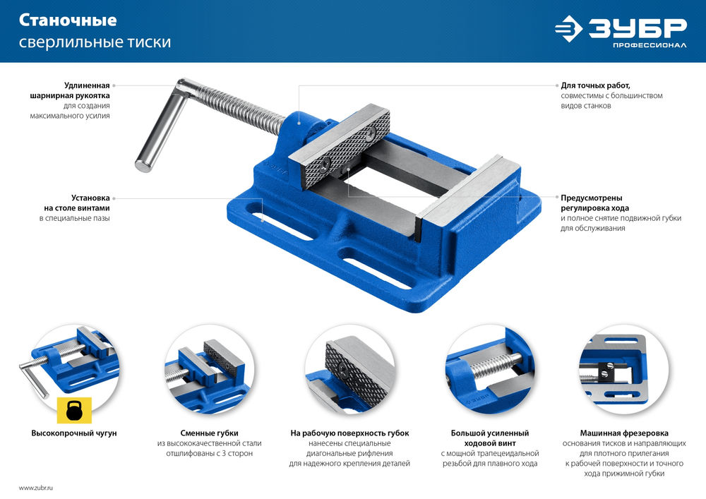 Тиски сверлильные станочные 75 мм ЗУБР Профессионал 32721-75