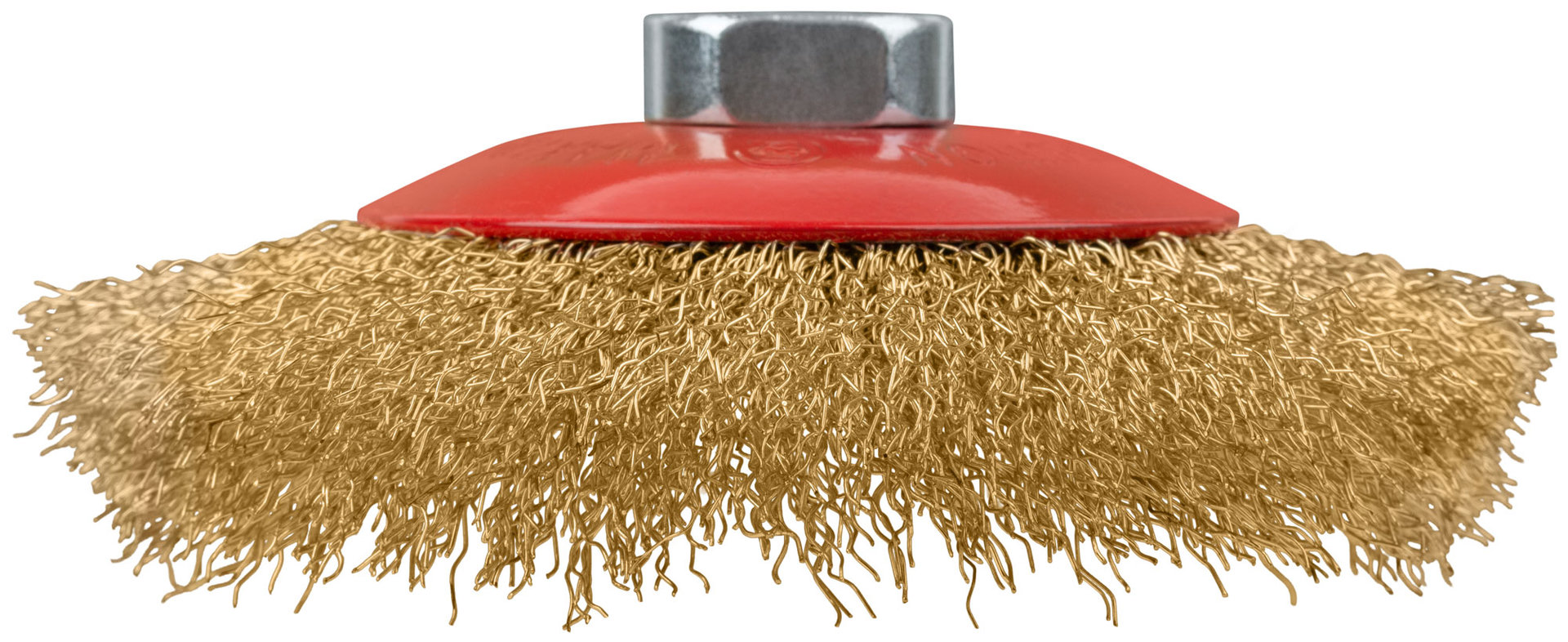 Корщетка-колесо с наклоном, гайка М14, стальная латунированная волнистая проволока 125 мм (39052)