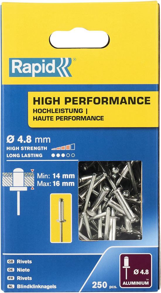 Алюминиевая высокопроизводительная заклепка R:High-performance-rivet, 4.8 х 20 мм, 250 шт RAPID 5001439