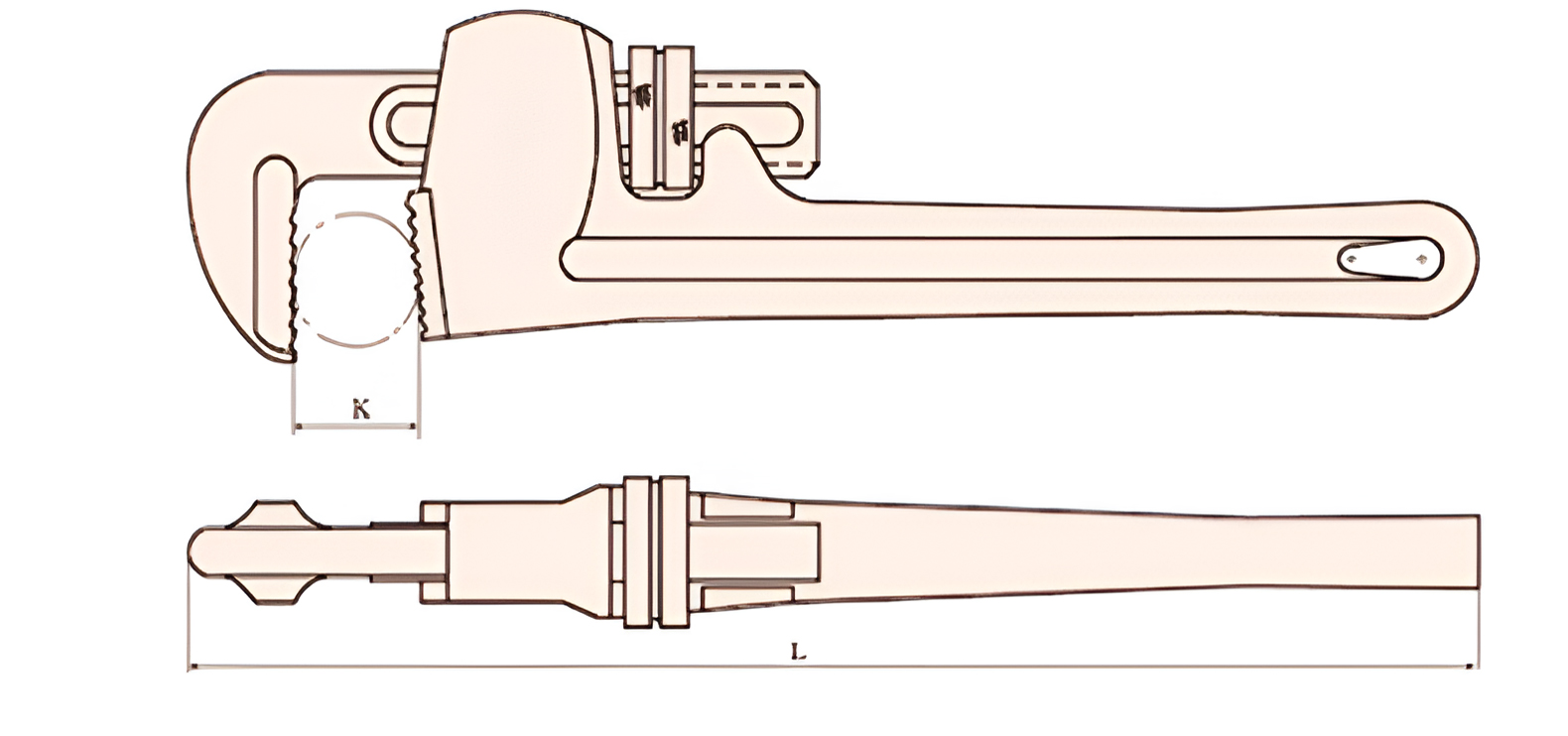 Ключ трубный американская модель 40x300 искробезопасный сплав BeCu 131A-1006, HORTZ