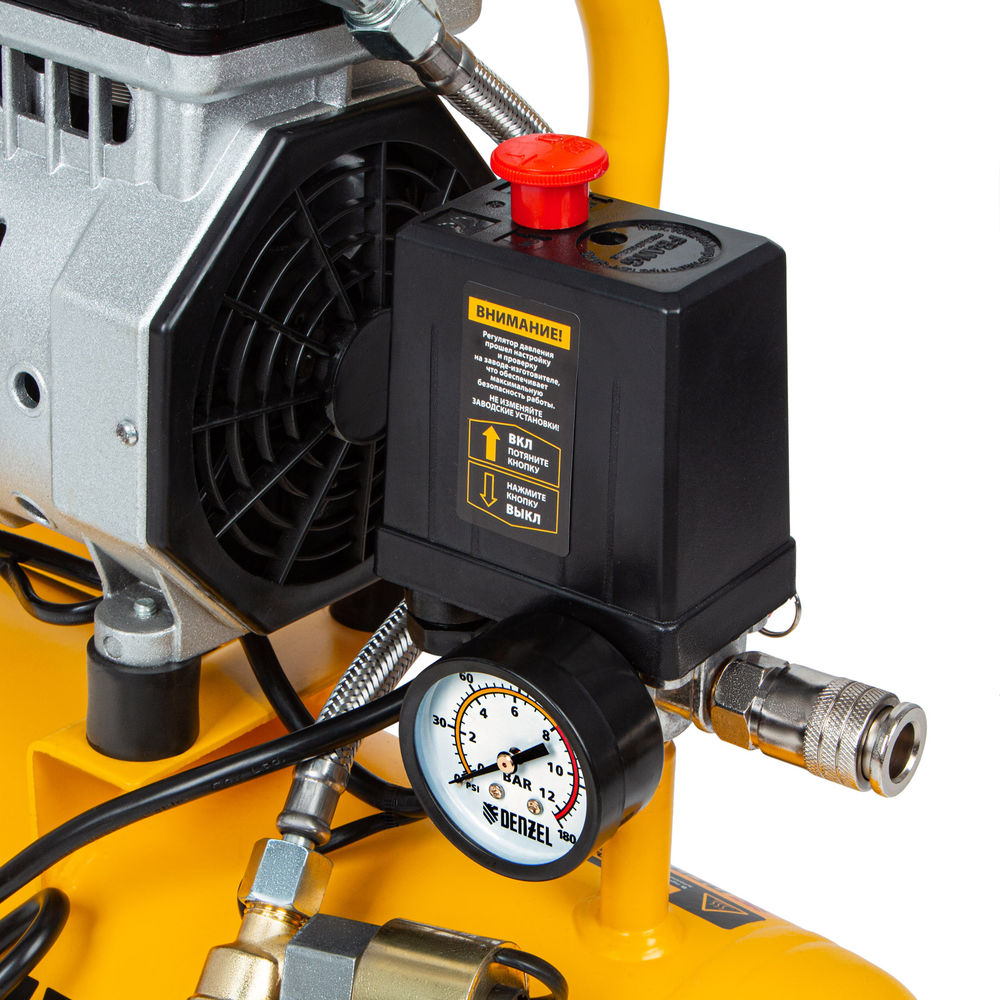 Компрессор DLS650/10 безмаслянный малошумный 650 Вт, 120 л/мин, ресивер 10 л Denzel (58021)