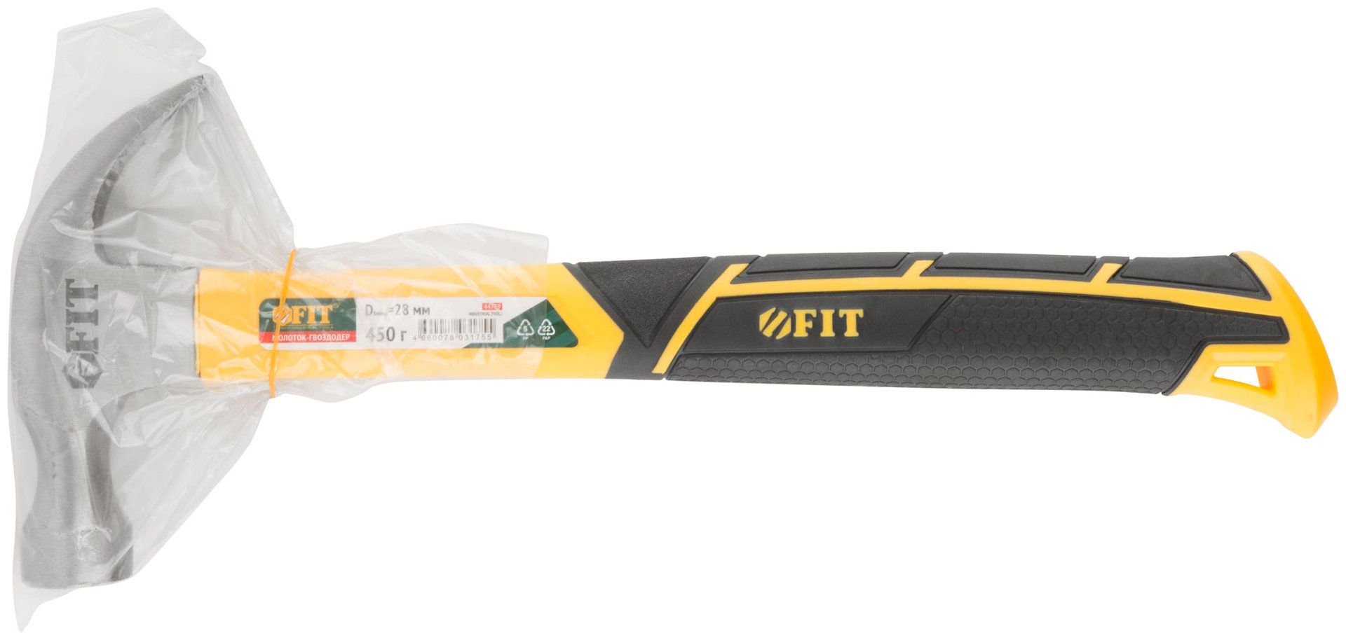 Молоток-гвоздодер, фиберглассовая усиленная ручка, Профи 28 мм, 450 гр. (44779)