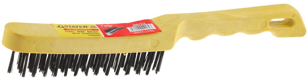 Щетка проволочная стальная 3 ряда, пластмассовая рукоятка STAYER 35015-3