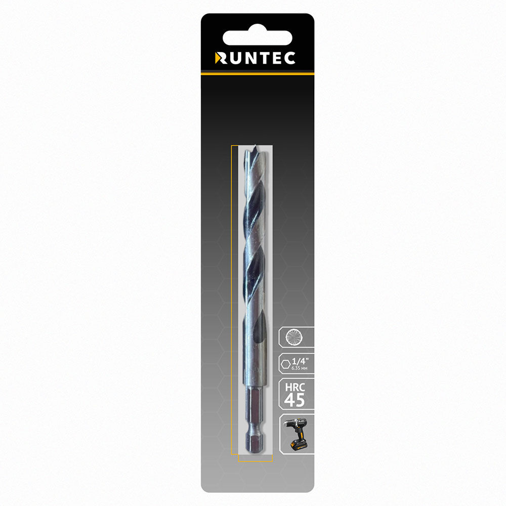 Сверло по дереву Runtec HRC45 8 x 117 мм HEX 1/4 RUNTEC RT-DT8
