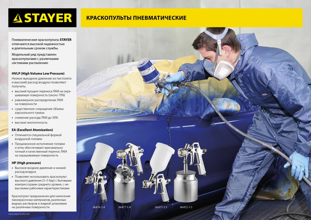 Краскопульт пневматический AirPro S, EA 1.4 мм, с нижним бачком STAYER Professional 06477-1.4