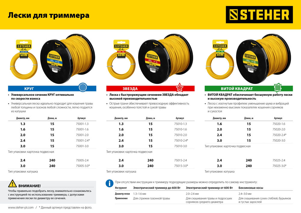 Леска для триммера ВИТОЙ КВАДРАТ STEHER 2.4 мм 240 м 75025-2.4  