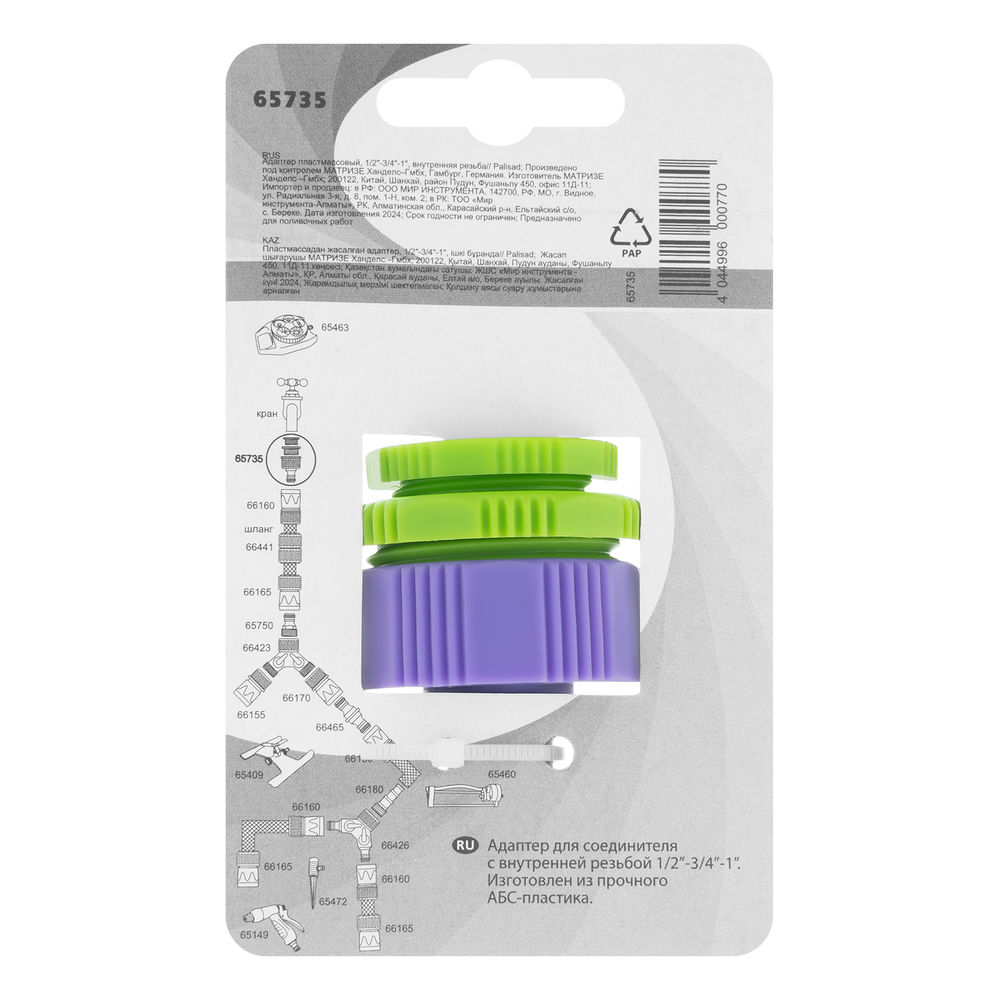 Адаптер пластмассовый, 1/2-3/4-1, внутренняя резьба Palisad (65735)