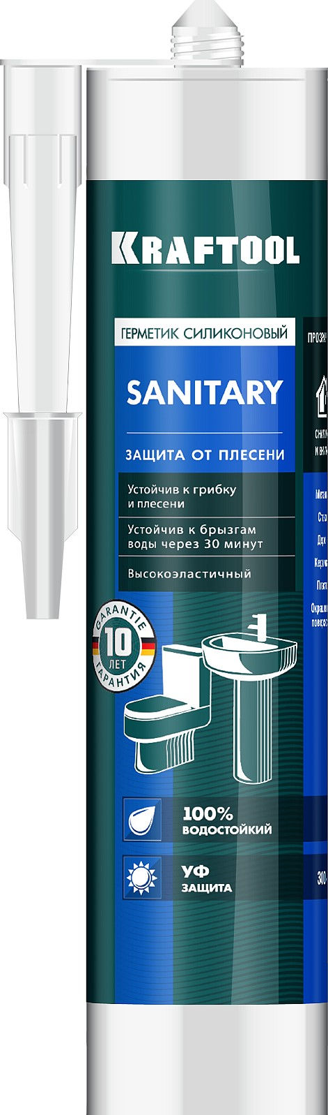 Санитарный силиконовый герметик SANITARY, 300 мл, прозрачный KRAFTOOL 41255-2