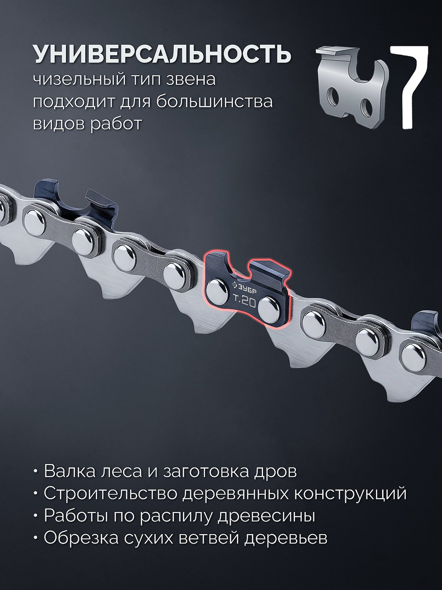 ЗУБР тип 20, 10 см, шаг 3/10?, паз 1.1 мм, 28 звеньев, цепь (71320-10)