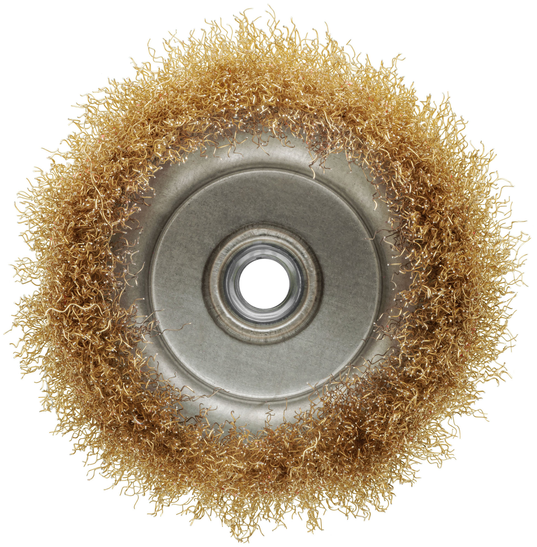 Корщетка-чашка, гайка М14, стальная латунированная волнистая проволока 125 мм, блистер (39094)