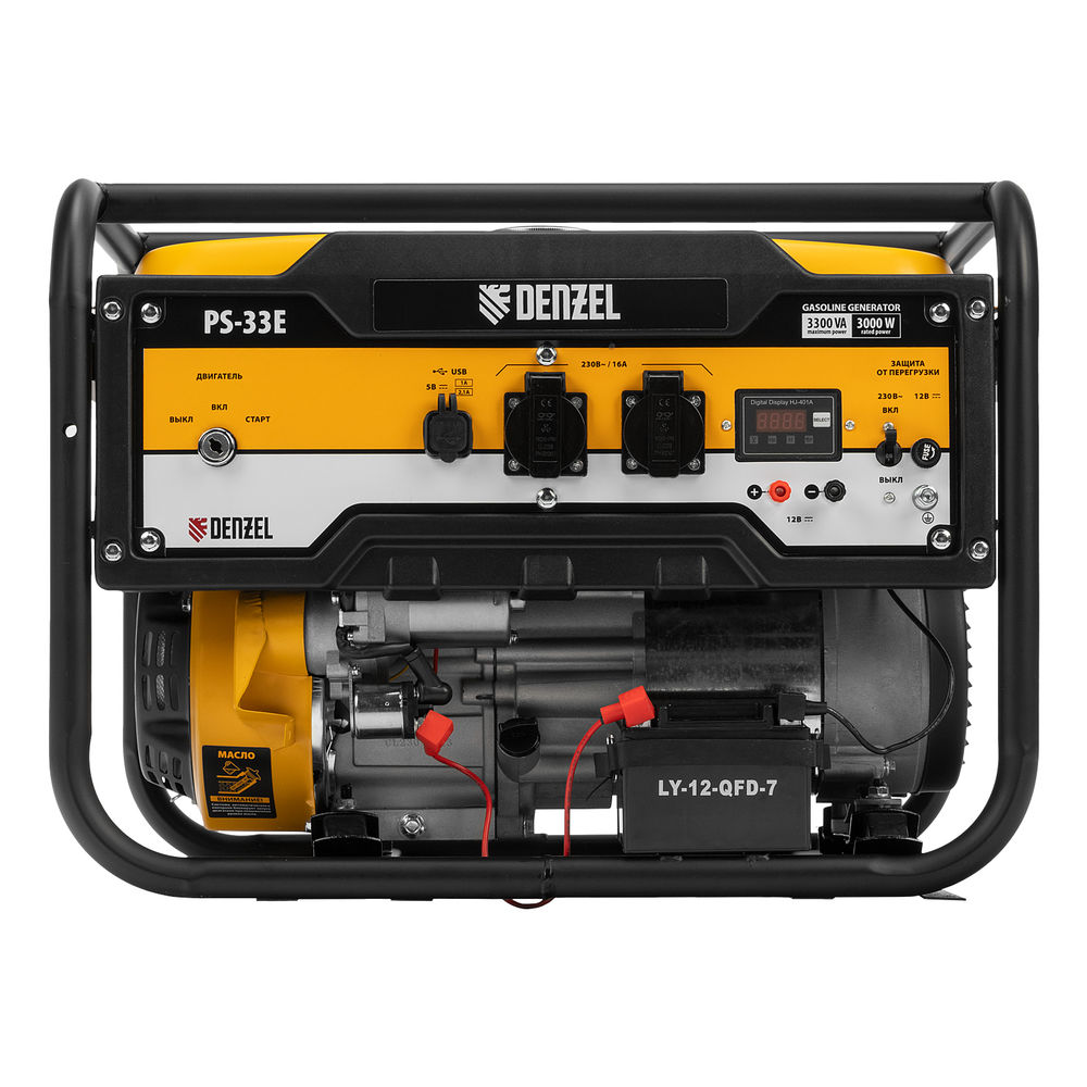 Генератор бензиновый PS-33E, 3.3 кВт, 230В, 15 л, электростартер Denzel (94537)