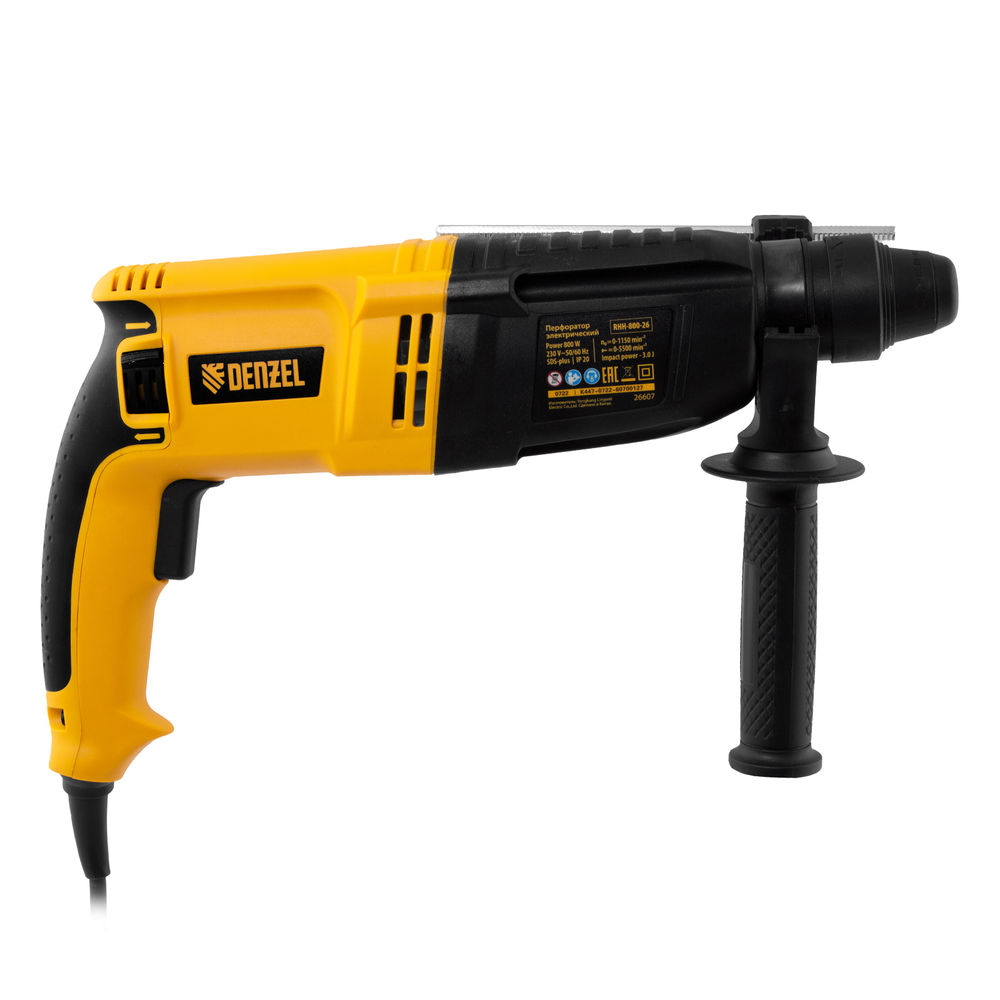 Перфоратор электрический RHH-800-26, SDS-plus, 800 Вт, 3 Дж, 3 плюс 1 реж. Denzel (26607)