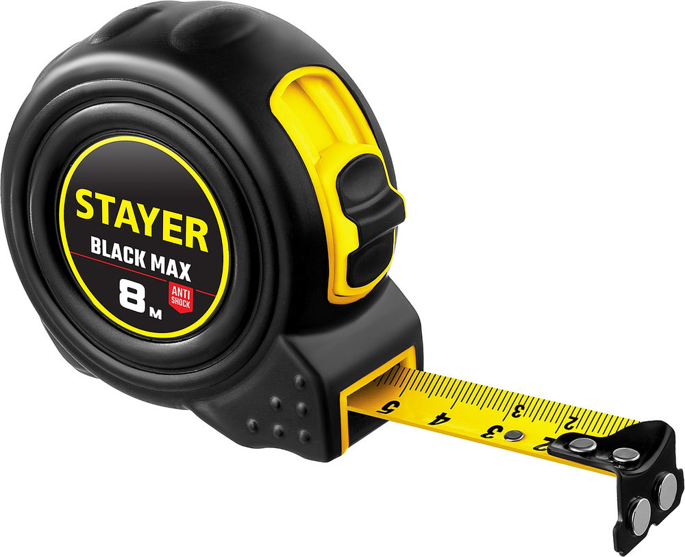 Рулетка с двумя фиксаторами BlackMax 8 м х 25 мм Professional STAYER 3410-08