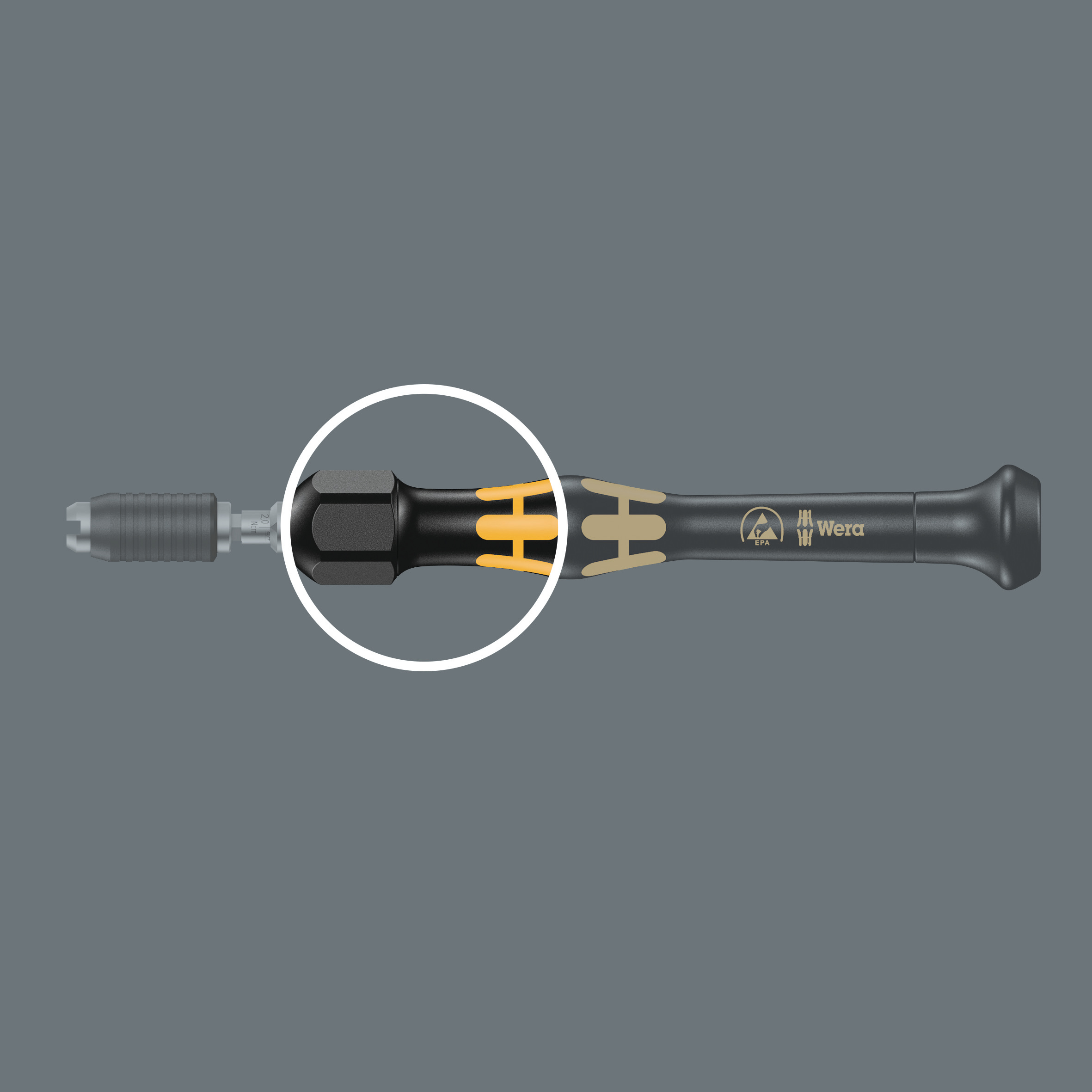 Отвёртка-битодержатель динамометрическая антистатическая 0.02-0.06 Нм Halfmoon/HIOS 4 мм лупа ESD Kraftform Micro серия 1430 Wera WE-074802