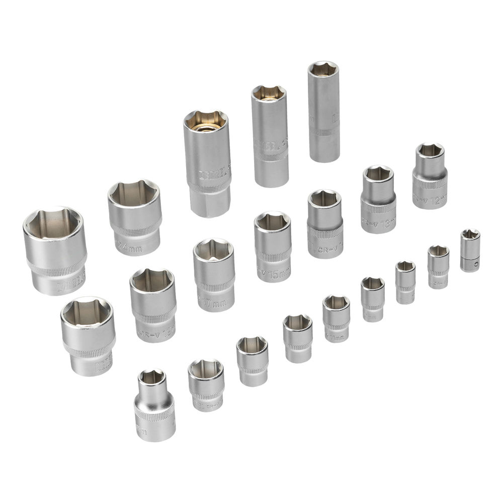 Набор инструментов, 1/2, 1/4, CrV, S2, пластиковый кейс, 64 предмета Denzel