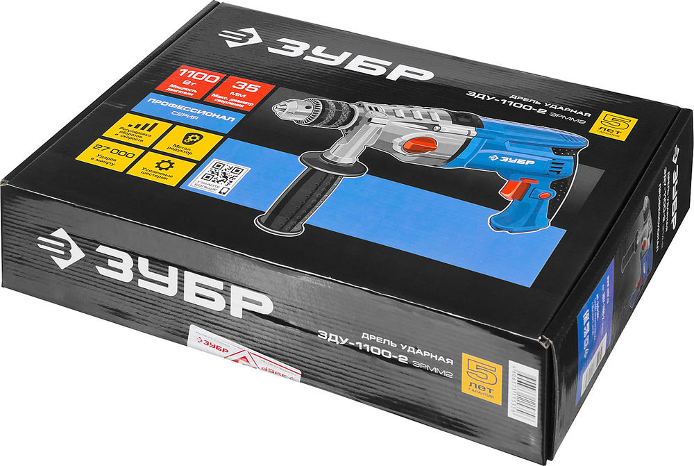 Дрель ударная 1100 Вт 13 мм 2 скорости мет. корпус кейс Профессионал ЗУБР ЗДУ-1100-2 ЭРММ2