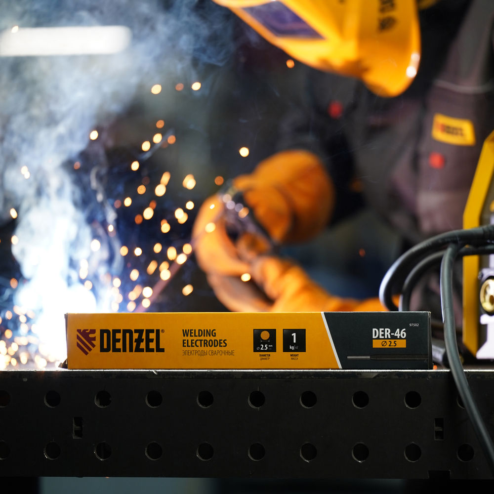 Электроды DER-46, диам. 2,5 мм, 1 кг., рутиловое покрытие Denzel (97502)