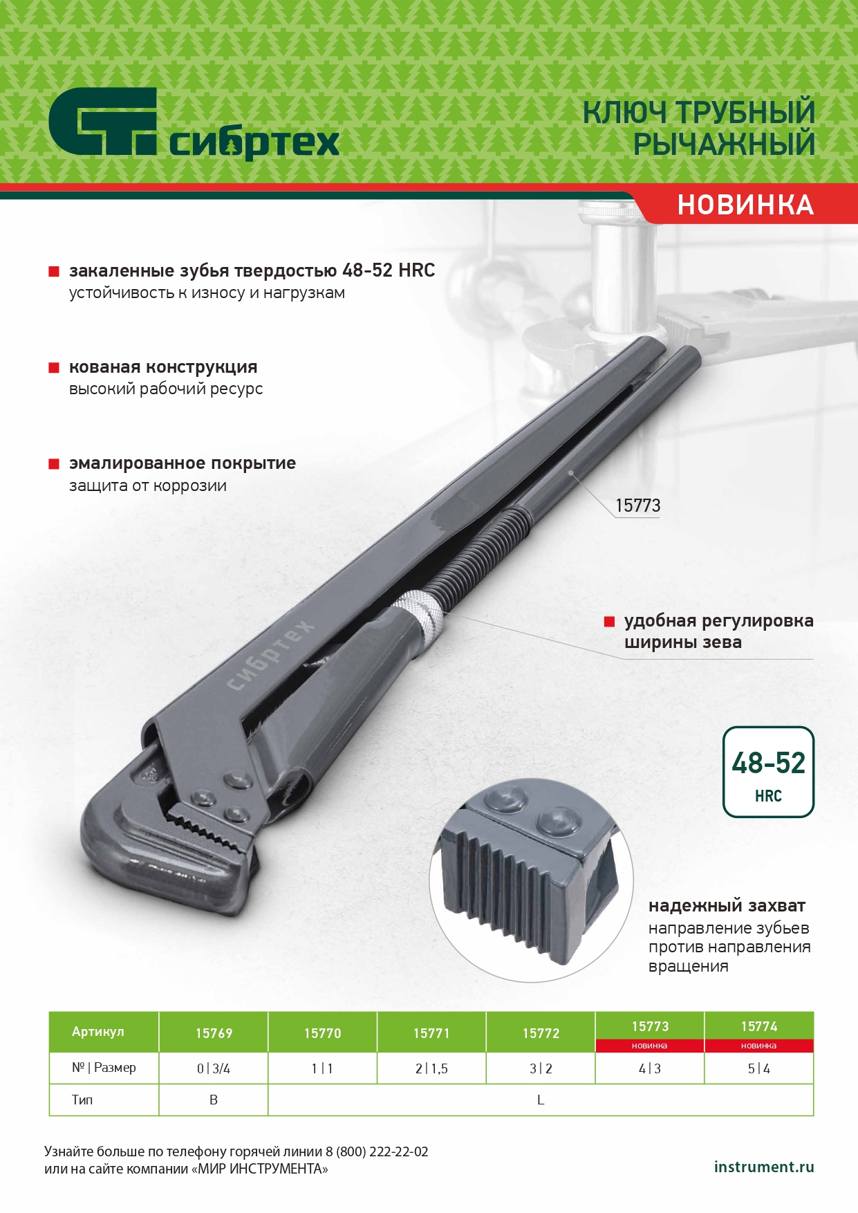 Ключ трубный рычажный КТР-0, 3/4, кованый, тип B Сибртех