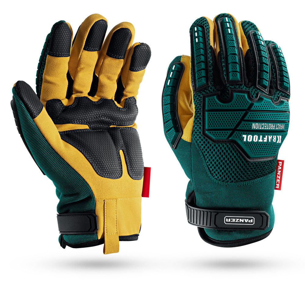 Профессиональные комбинированные перчатки PANZER р.XL (10), виброзащита, увеличенные противоударные накладки KRAFTOOL 11298-XL