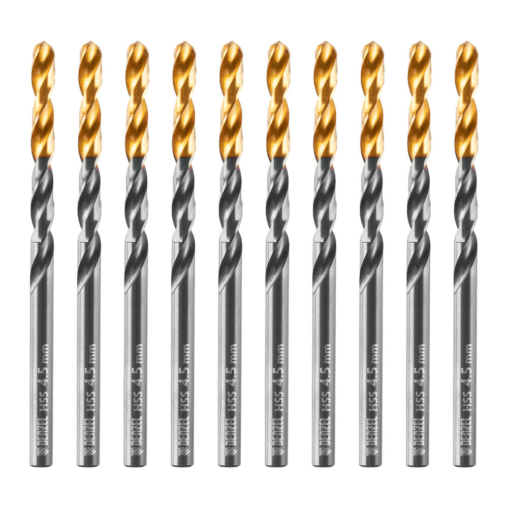 Сверло по металлу, 4,5 мм, HSS-Tin, Golden Tip, 10 шт. Denzel (717211)