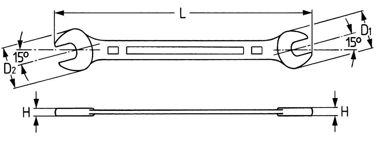 Ключ гаечный рожковый двусторонний 21x23 мм, Cr-V, хром, DIN 3110, HEYCO HE-50800212380