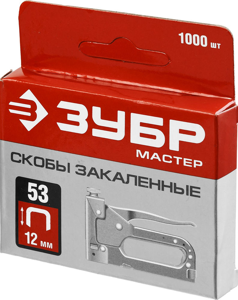 Скобы 12 мм, тип 53 (A/10/JT21), калибр 23GA, 1000 шт ЗУБР 31625-12