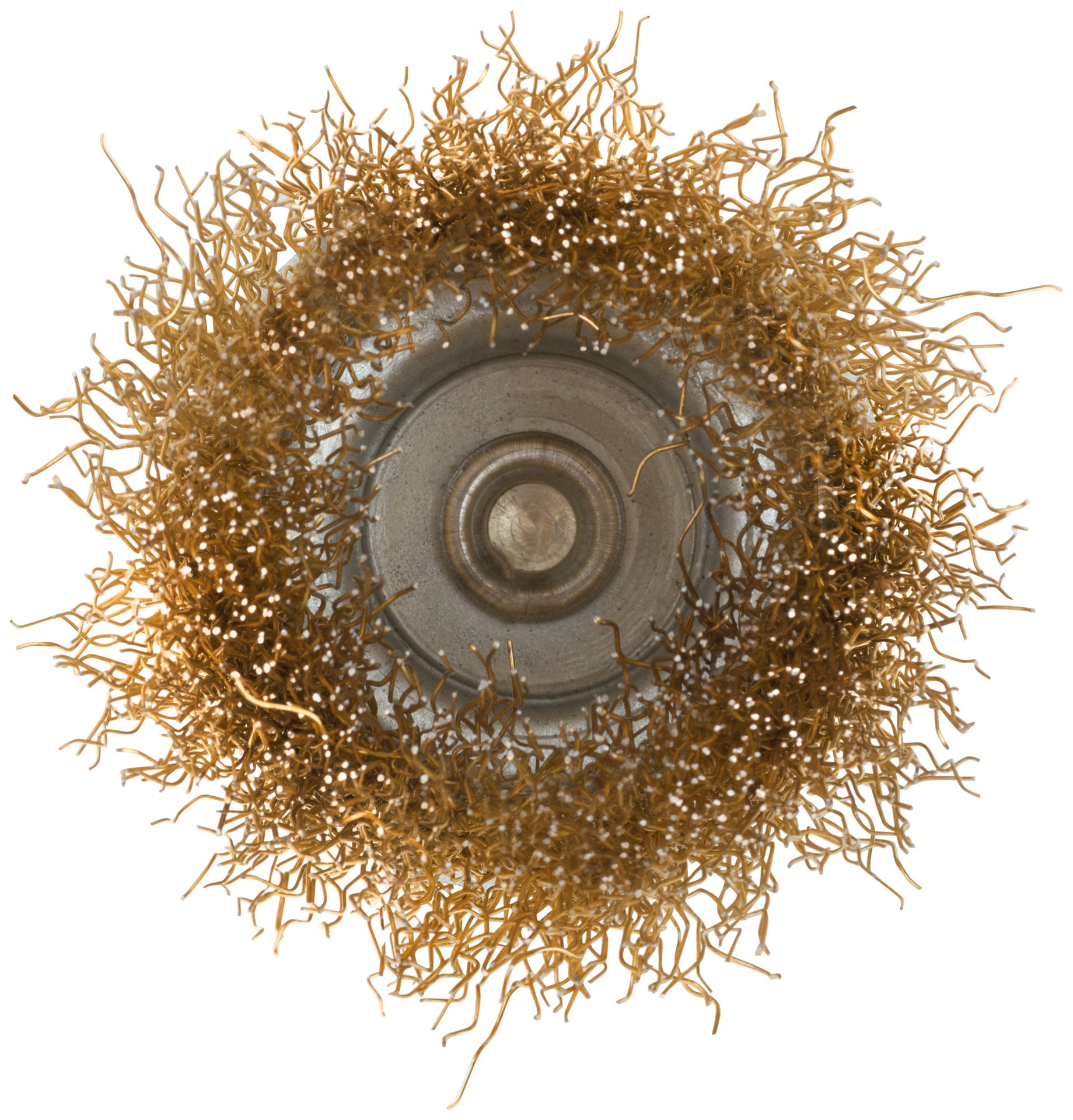 Корщетка, тип чашка, со штифтом, стальная латунированная волнистая проволока 50 мм (38486М)