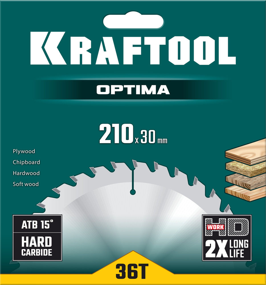 Пильный диск по дереву Optima, 210 х 30 мм, 36Т KRAFTOOL 36951-210-30