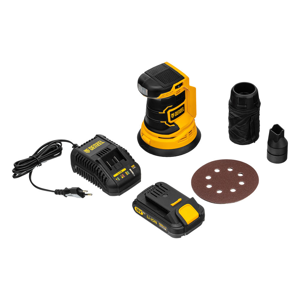 Машина шлифовальная эксцентриковая аккумуляторная COS-125, 18В Li-Ion Denzel (28470)