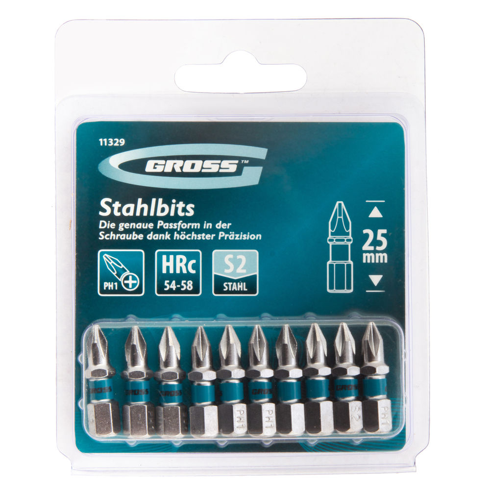 Бита РН1 х 25, сталь S2, 10 шт. Gross (11329)