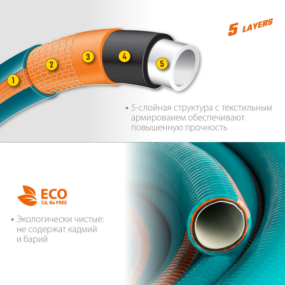 Поливочный шланг EXPERT 5, 1/2 20 м, 35 атм, пятислойный, текстильное армирование, PROLine GRINDA 429007-1/2-20