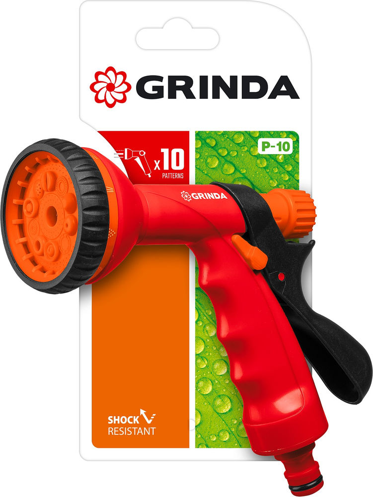 Поливочный пистолет P-10, 10 режимов, курок сзади, пластиковый GRINDA 8-427373_z01