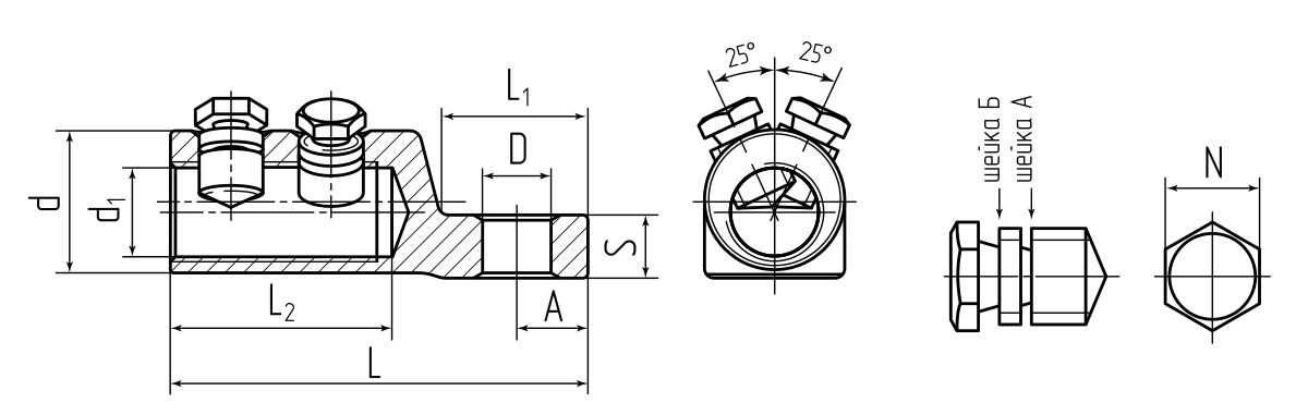 Наконечник болтовой 2НБЕ-25/50(Л) (КВТ) (65828)