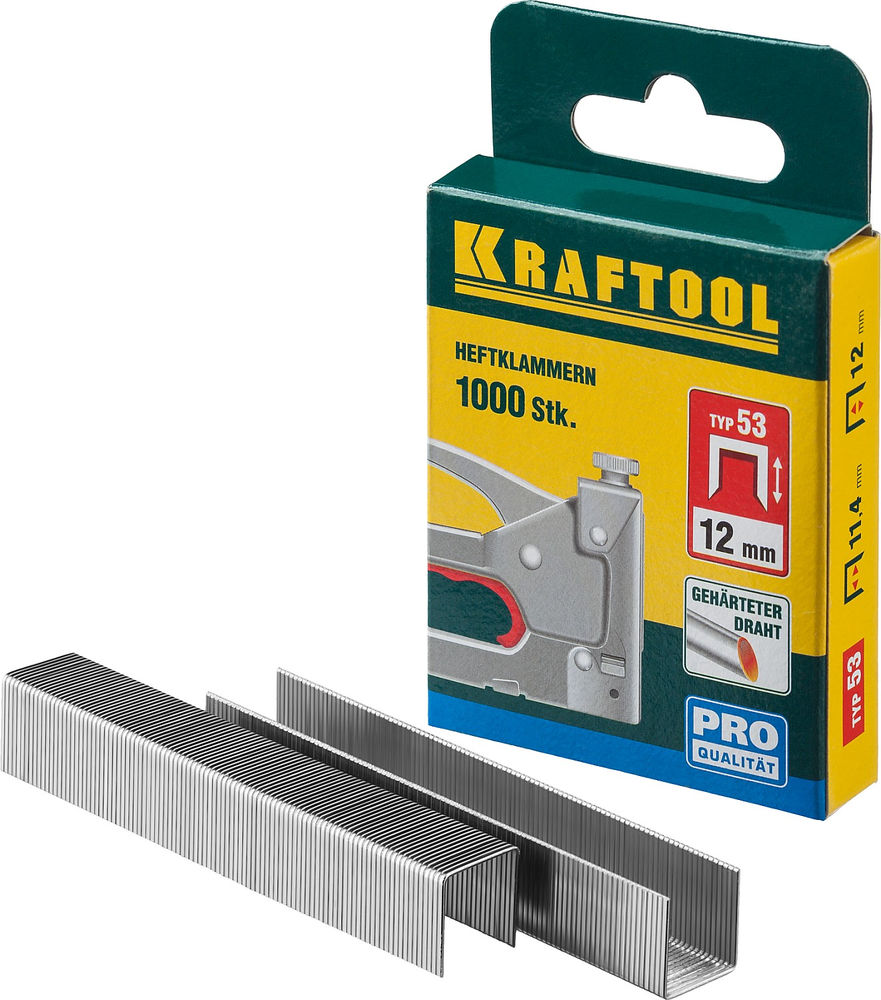 Скобы тип 53 (A/10/JT21), 12 мм, калибр 23GA, 1000 шт KRAFTOOL 31670-12
