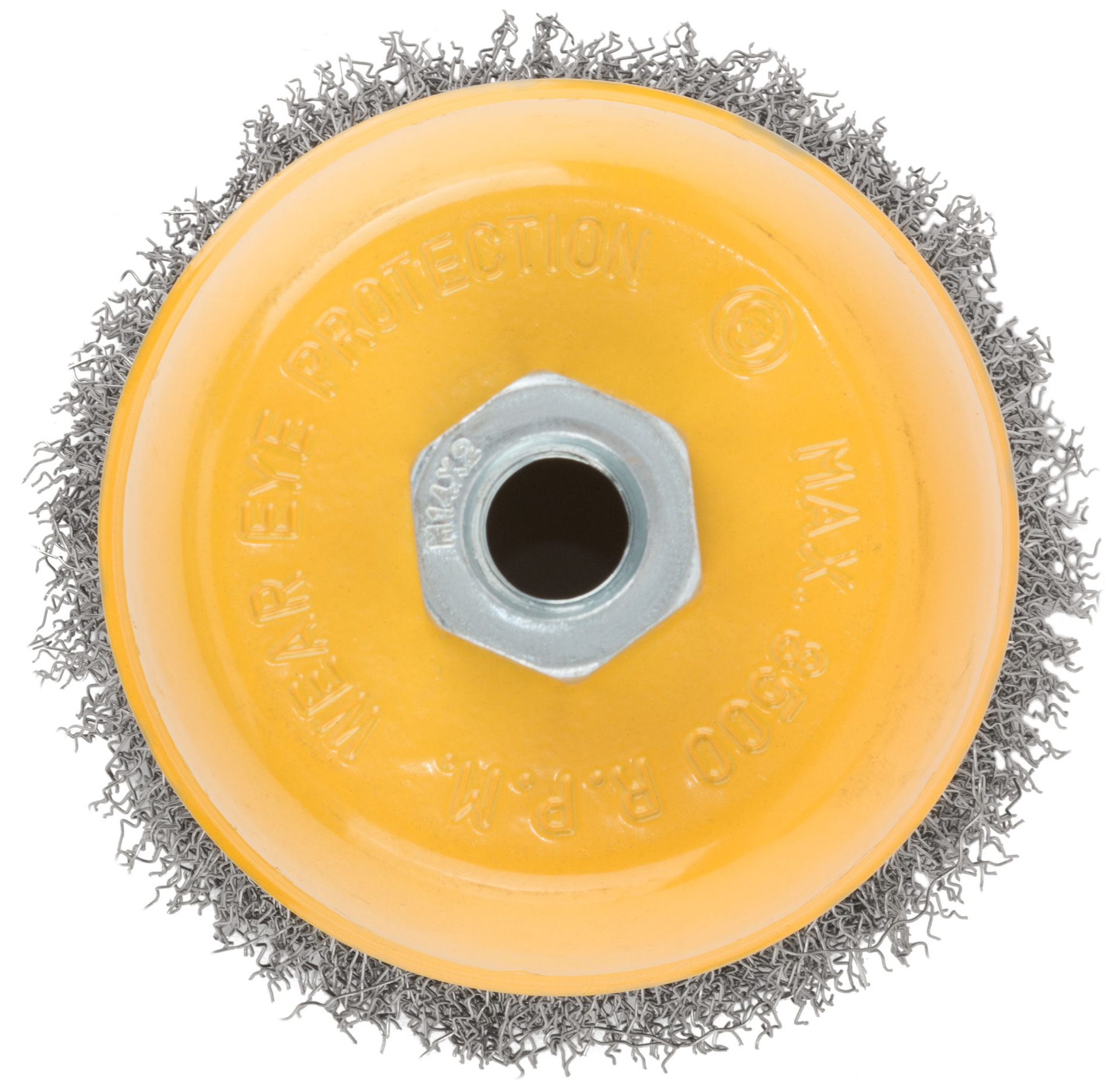 Корщетка-чашка, гайка М14, волнистая проволока, нержавеющая сталь 100 мм (38843)