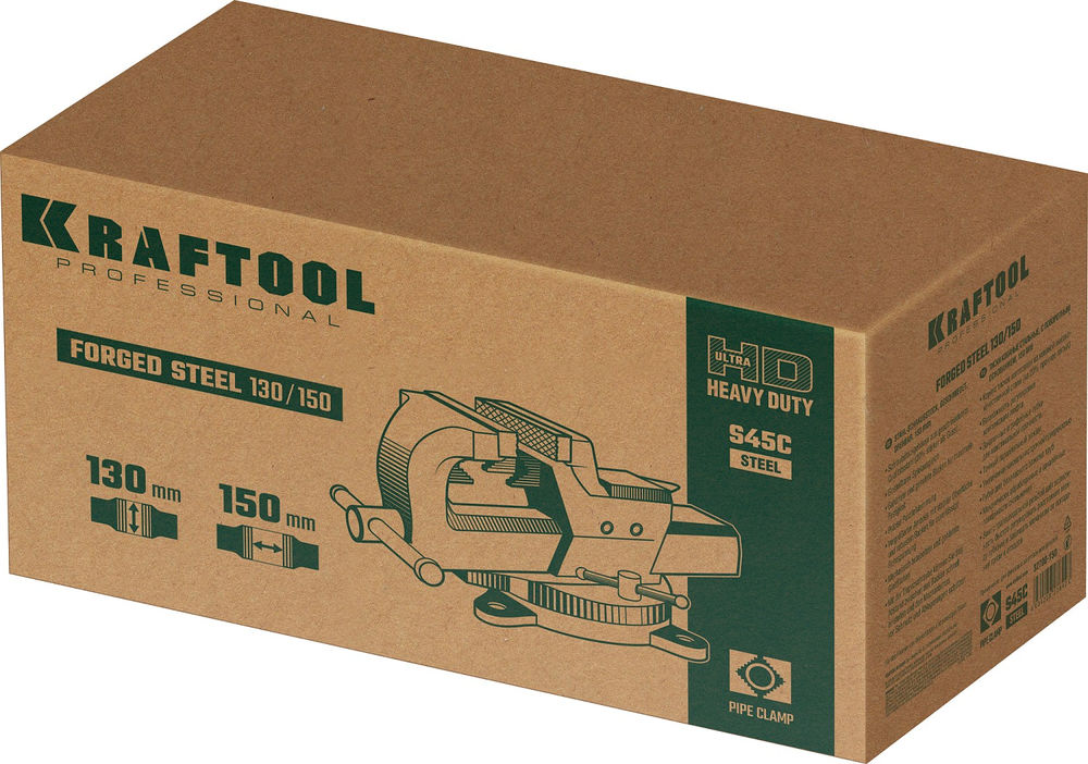 Кованые стальные тиски FORGE--130/150, с регулировкой компенсации люфта KRAFTOOL 32700-150