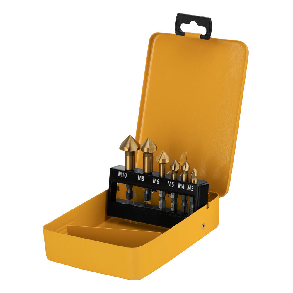 Набор зенковок, HSS, M3-M10, 6 шт, металл. кейс // Denzel (72313)