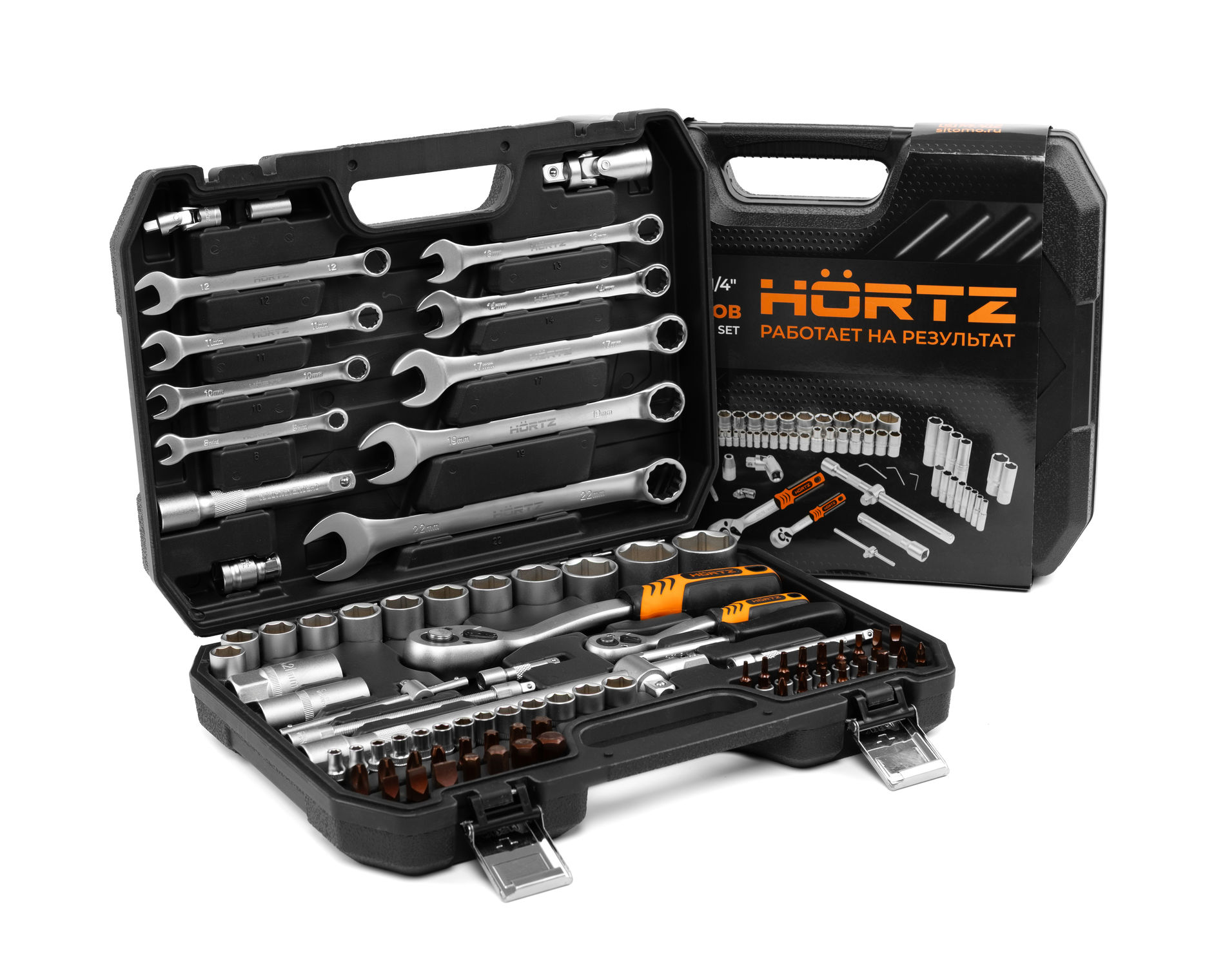 Набор инструментов  82 предмета 1/2" & 1/4", CRV, профессиональный в кейсе HORTZ 1187698