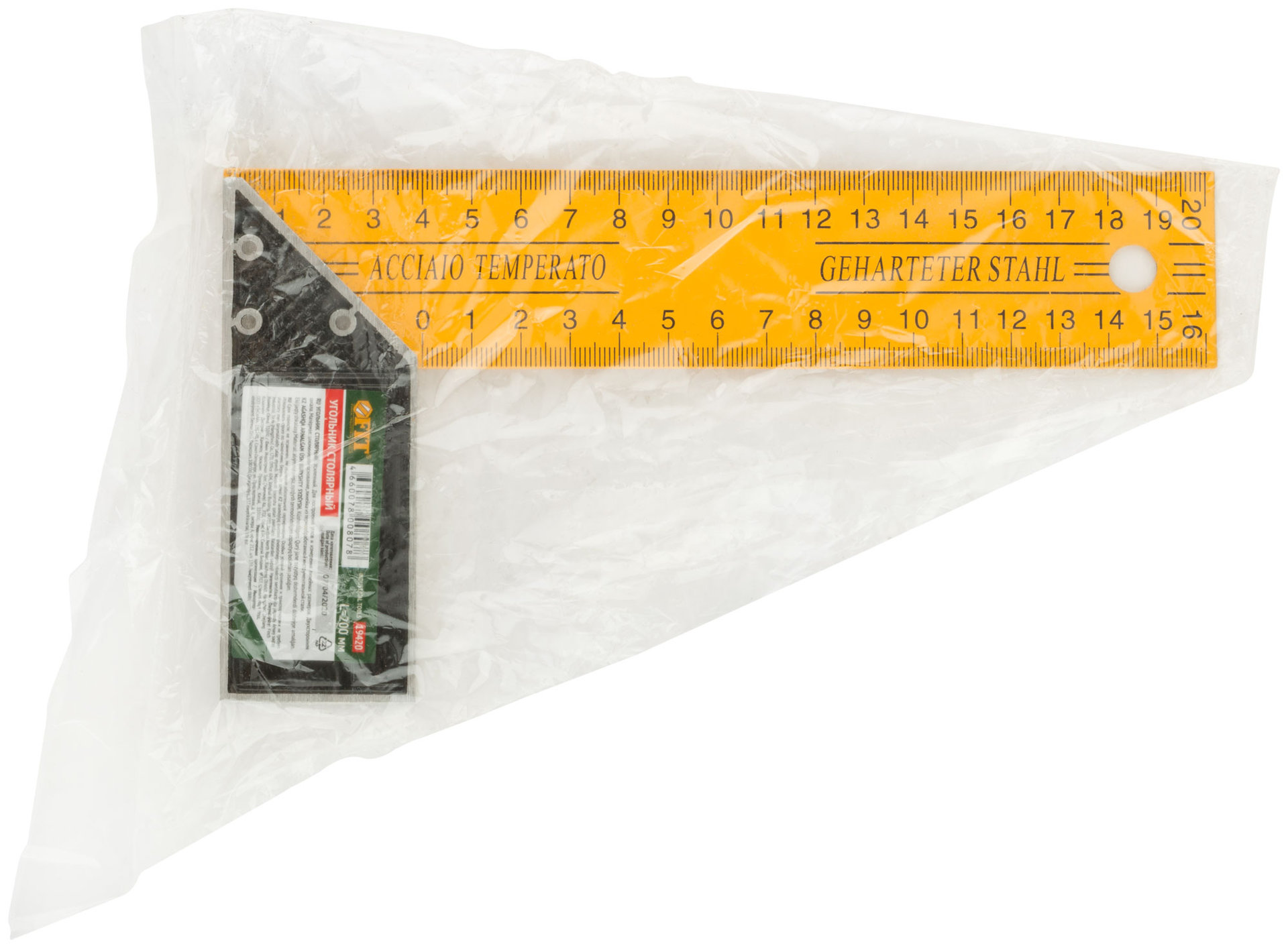 Угольник столярный желтый усиленный 200 мм (19420)