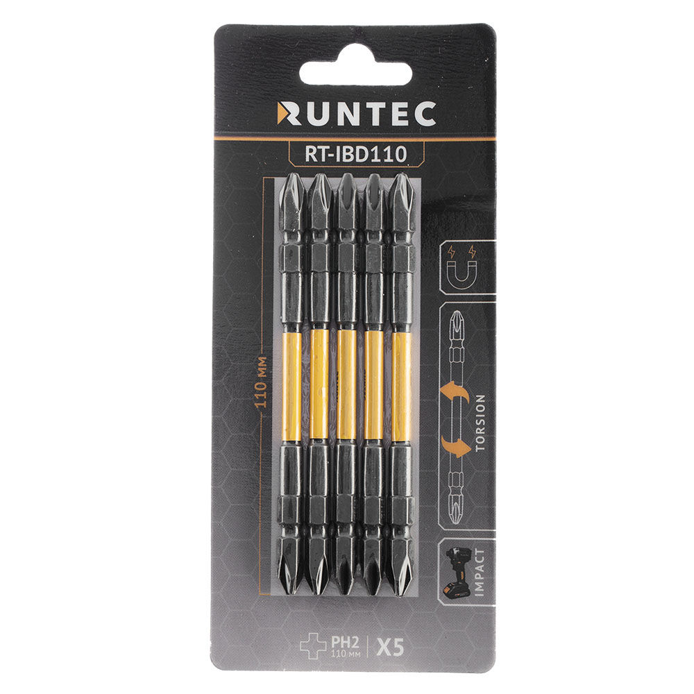 Бита ударная двусторонняя H6.35 110мм PH2/PH2 5 шт. RUNTEC RT-IBD110