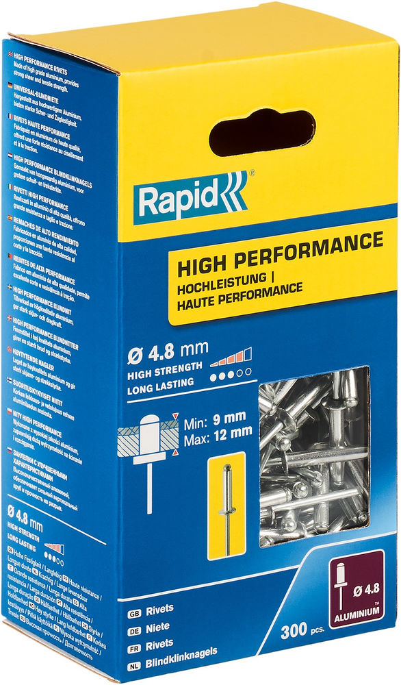 Алюминиевая высокопроизводительная заклепка R:High-performance-rivet, 4.8 х 16 мм, 300 шт RAPID 5001438