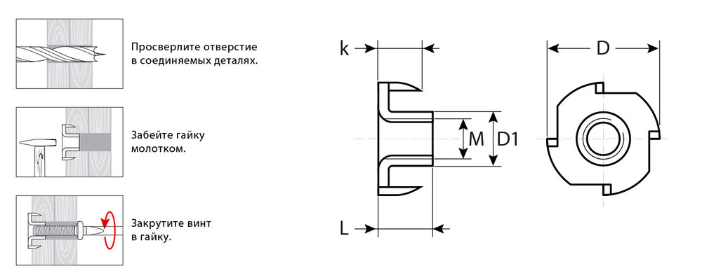 Врезная гайка M8 x 11 мм, цинк, 5 кг ЗУБР DIN 1624 303780-08