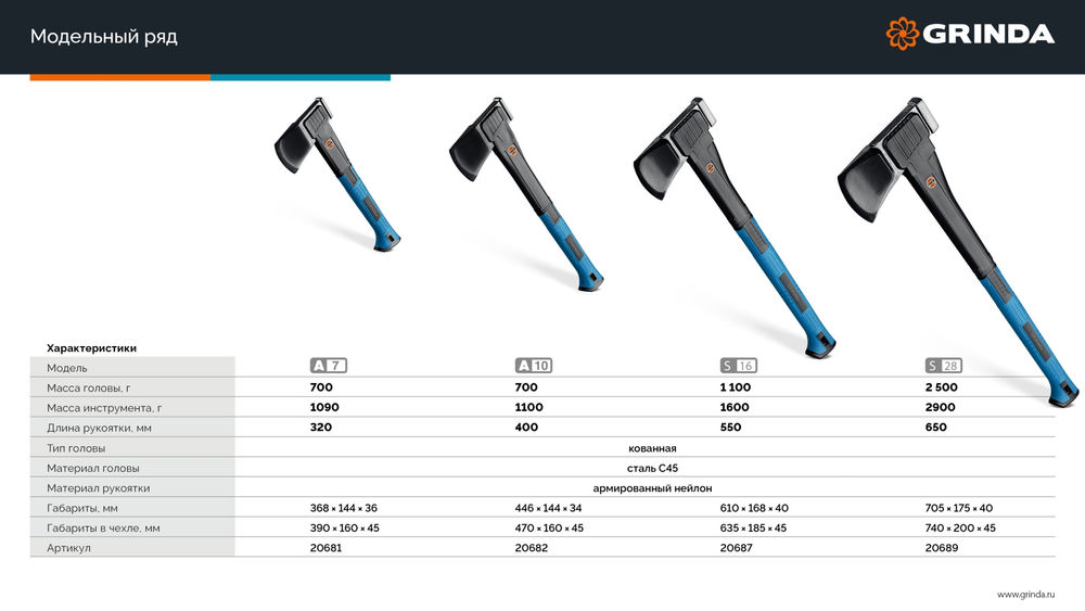 Топор универсальный A7 PRO-Line, 650/900 г, 370 мм GRINDA 20681